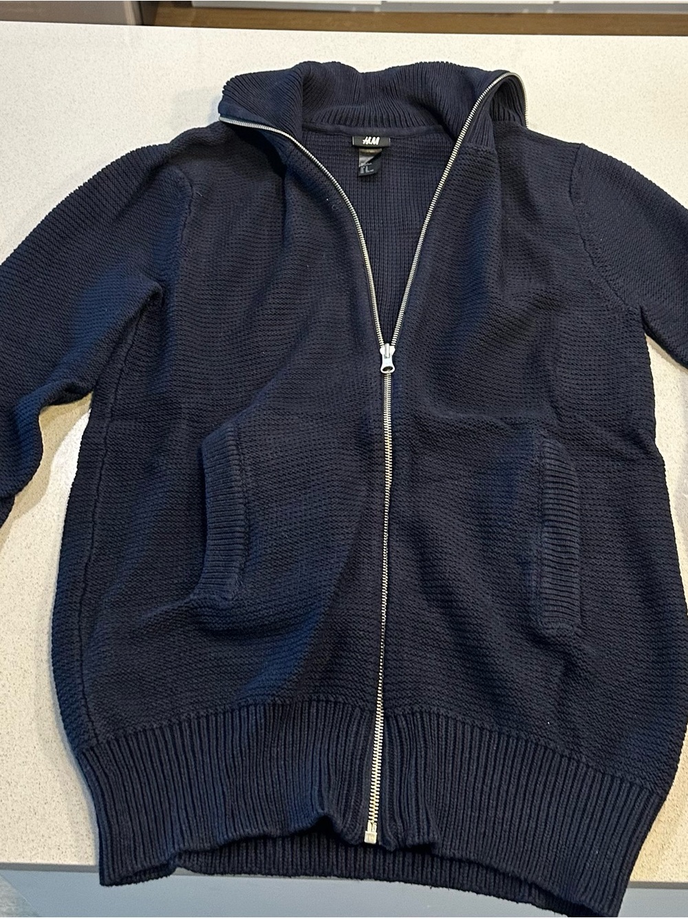 H&M Men’s Navy Zip Front Knit Jacket
